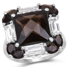 Load image into Gallery viewer, 7.43 Carat Genuine Smoky Quartz & White Topaz .925 Sterling Silver Ring