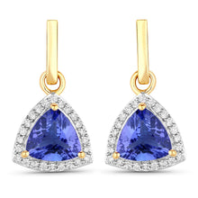 Load image into Gallery viewer, 3.86 Carat Genuine Tanzanite and White Diamond 14K Yellow Gold Earrings