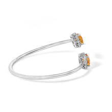 Load image into Gallery viewer, .925 Sterling Silver 8mm Cushion Cut Yellow Citrine Gemstone and Diamond Accent Split Bypass Bangle Bracelet (H-I Color, SI1-SI2 Clarity) - Fits up to 7.75" Inches