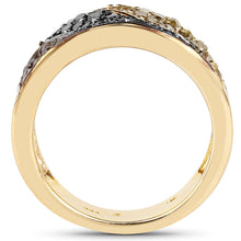 Load image into Gallery viewer, 14K Yellow Gold Plated 1.25 Carat Genuine Black Diamond, Champagne Diamond & Yellow Diamond .925 Sterling Silver Ring