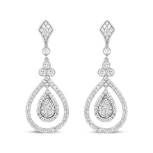 Load image into Gallery viewer, 18K White Gold 1 1/4 Cttw Round Diamond Openwork Teardrop-Shaped Dangle Earrings (F-G Color, VS1-VS2 Clarity)