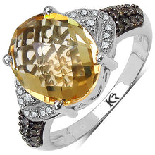 Load image into Gallery viewer, 4.69 Carat Genuine Citrine, Champagne Diamond & White Diamond .925 Sterling Silver Ring