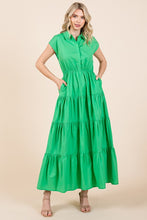 Load image into Gallery viewer, New Button Up Collared Tiered Maxi Shirt Dress For Women โ Fluttering, Elegant, Trendy and Versatile for Any Occasion