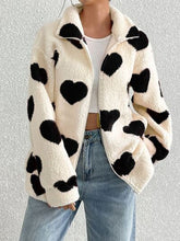 Load image into Gallery viewer, Cute Heart Zip Up Drop Shoulder Furry Jacket Cozy & Trendy Cold-Weather Essential Warm Soft Winter Jacket For Your Girl