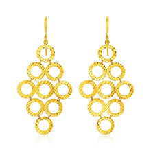 Load image into Gallery viewer, 14k Yellow Gold Earrings with Textured Open Circle Motifs