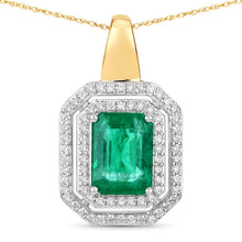 Load image into Gallery viewer, IGI Certified 2.37 Carat Genuine Zambian Emerald and White Diamond 14K Yellow & White Gold Pendant