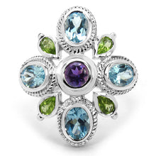 Load image into Gallery viewer, 5.13 Carat Genuine Amethyst , Blue Topaz & Peridot .925 Sterling Silver Ring