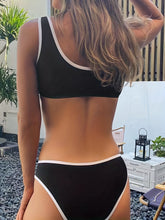 将图片加载到图库查看器,Bikini Scoop Neck Contrast Trim 2 Piece Swimsuit for Women – High Stretch Casual Bikini Set with Scallop Edge Detail and Matching Swim Briefs – Stylish Solid Color Swimwear for Beach Days Pool Lounging and Summer Vacations