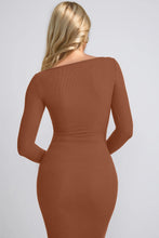 Load image into Gallery viewer, Caramel Built-In Shapewear Dress Square Neck Long Sleeve Maxi Dress Elegant Shapewear Dress For Women