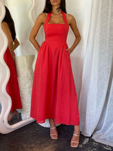 Load image into Gallery viewer, Black Ruched Halter Neck Midi Dress Sleek & Sophisticated Dress For Women