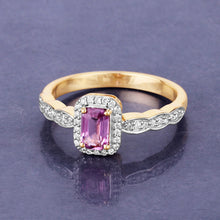 将图片加载到图库查看器,0.80 Carat Genuine Pink Sapphire and White Diamond 14K Yellow Gold Ring
