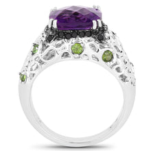 Load image into Gallery viewer, 3.27 Carat Genuine Amethyst, Chrome Diopside & Black Diamond .925 Sterling Silver Ring