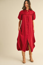 Load image into Gallery viewer, Mineral Washed Button Down Puff Sleeve Shirt Dress – Trendy Button Down Shirt Dress with Puff Sleeves and Unique Mineral Wash Finish for a Chic and Casual Look
