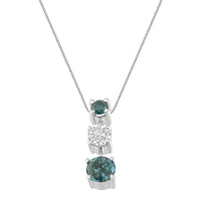 Load image into Gallery viewer, 14K White Gold 1 1/2 Cttw Treated Blue and White Diamond 3-Stone 18" Pendant Necklace (Blue/H-I Color, I1-I2 Clarity)