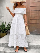 将图片加载到图库查看器,White Stylish Off-Shoulder Maxi Dress Elegant Short Sleeve Summer Dress