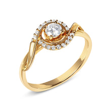 将图片加载到图库查看器,14K Yellow Gold 1/3 Cttw Diamond Solitaire and Halo Swirl Engagement Ring (G-H Color, VS2-SI1 Clarity)- Size 7