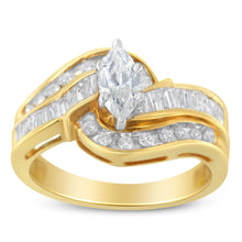 Load image into Gallery viewer, 14KT Two-Toned Gold Marquise, Baguette and Round Cut Diamond Bypass Ring (1 cttw, H-I Color, SI1-SI2 Clarity) (Size 7)