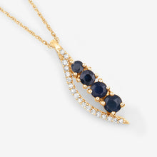 将图片加载到图库查看器,0.40 Carat Genuine Blue Sapphire and White Diamond 14K Yellow Gold Pendant