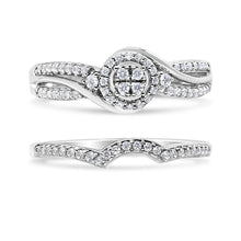 Load image into Gallery viewer, .925 Sterling Silver 1/3 Cttw Composite Diamond Frame Bypass Bridal Set Ring and Band (I-J Color, I2-I3 Clarity) - Ring Size 7