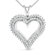 将图片加载到图库查看器,.925 Sterling Silver 1.00 Cttw Lab-Grown Diamond Open Heart Pendant Necklace (F-G Color, VS1-VS2 Clarity) - 18" Inches