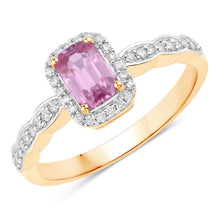 将图片加载到图库查看器,0.80 Carat Genuine Pink Sapphire and White Diamond 14K Yellow Gold Ring