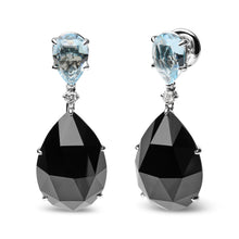 Load image into Gallery viewer, 18K White Gold 1/5 Cttw Diamond with Pear Cut Sky Blue Topaz and Pear-Cut Black Onyx Gemstone Dangle Earring (G-H Color, SI1-SI2 Clarity)