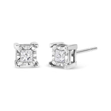将图片加载到图库查看器,.925 Sterling Silver 1/2 Cttw Miracle Set Princess-cut Diamond Solitaire Stud Earrings (H-I Color, SI2-I1 Clarity)
