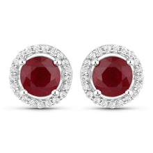 Load image into Gallery viewer, 1.22 Carat Genuine Ruby and White Diamond 14K White Gold Earrings