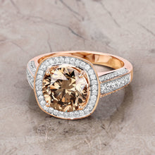 Load image into Gallery viewer, IGI Certified 3.01 Carat Genuine Brown Diamond Center and 0.52cttw White Diamond 18K Rose Gold Ring (3.53cttw)