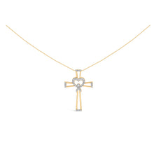 Load image into Gallery viewer, 14K Yellow Gold Plated .925 Sterling Silver 1/6 Cttw Diamond Interlocking Heart and Ribbon Cross Pendant Necklace (H-I Color, I2-I3 Clarity) - 18" Inches