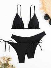 Load image into Gallery viewer, Essential Edge 3-Piece Bikini Set for Women – Solid Color High-Cut Triangle Top Two-Style Bottoms with Side Lace-Up Design & Quick-Drying Comfort – Versatile Women's Swimwear for Summer Pool Beach & Travel