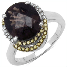 Load image into Gallery viewer, 4.12 Carat Genuine Smoky Quartz and 0.28 ct.t.w Genuine Diamond Accents Sterling Silver Ring