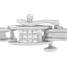 将图片加载到图库查看器,14K White Gold 1.0 Cttw Invisible Set Princess Diamond Alternating Link Tennis Bracelet (I-J Color, I1-I2 Clarity) - 7.25"