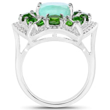 Load image into Gallery viewer, 5.49 Carat Genuine Emerald, Chrome Diopside and White Diamond .925 Sterling Silver Ring