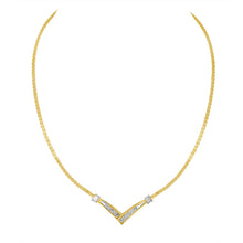 Load image into Gallery viewer, 10K Yellow and White Gold 1/2 Cttw Princess Cut Diamond Channel-Set “V†Shape 18" Franco Chain Necklace (H-I Color, SI2-I1 Clarity)