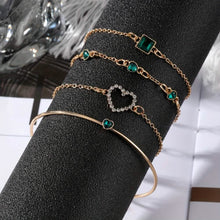 Load image into Gallery viewer, 4pcs Rhinestone Alloy Bracelet Set β Minimalist Heart & Square Design