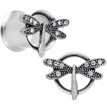 Load image into Gallery viewer, 00G Clear Gem Steel Hi Sky Dragonfly Double Flare Tunnel Plug Set