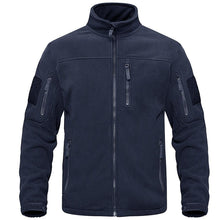 将图片加载到图库查看器,Dark Blue Warm Multi-Pockets Outdoor Tactical Fleece Jacket Soft Unique Style Jacket Work Coats Men's Windbreaker Jacket Sport Hiking Coat For Winter And Autumn