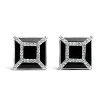 Load image into Gallery viewer, 14K White Gold 3/8ct Diamond with 11x11MM Black Onyx Stud Earrings (G-H Color, SI1-SI2 Clarity)