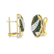 Load image into Gallery viewer, Black and White Rhodium over 14K Yellow Gold 2-1/10 Cttw White and Blue Diamond Oval Omega Back Stud Earrings (H-I and Blue Color, SI1-SI2 Clarity)
