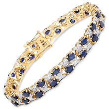 将图片加载到图库查看器,14K Yellow Gold Plated 12.53 Carat Genuine Blue Sapphire and White Diamond .925 Sterling Silver Bracelet