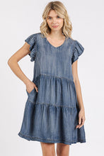 Load image into Gallery viewer, V-Neck Ruffled Cap Sleeve Mini Dress For Women – Feminine, Elegant, Playful, Flattering & Stylish Dress for Various Occasions