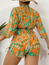 Load image into Gallery viewer, Island Bloom 3-Piece Bikini Set for Women – Tropical Leaf Print Fluttering Swimwear with Flattering Halter Neck Top High Waist Bottoms & Adjustable Drawstring Cover Up – Perfect for Koningsdag Celebrations & Summer Adventures