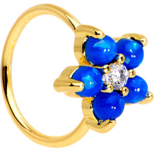 Load image into Gallery viewer, 20G Clear CZ Blue Faux Opal Gold Tone Flower Circular Ring