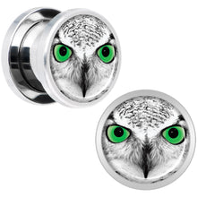 Load image into Gallery viewer, Black White Owl Steel Screw Fit Plug Set 00G