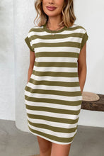 Load image into Gallery viewer, Simple Contrast Striped Round Neck Short Sleeve Mini Dress Casual & Comfortable Everyday Dress for Women