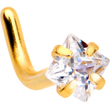 将图片加载到图库查看器,18G 1/4 Clear Square 2.5mm CZ Gem Gold IP L-Shape Nose Ring
