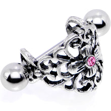 Load image into Gallery viewer, 16G 1/2 Pink Gem Filigree Floral Cuff Cartilage Earring