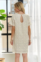 Load image into Gallery viewer, Applique Round Neck Short Sleeve Shift Dress – Timeless & Elegant Round Neck Shift Dress with Sophisticated Applique Detailing for Versatile Day-to-Night Wear