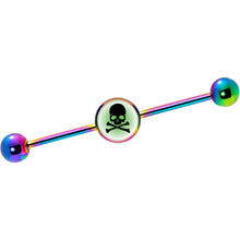 Load image into Gallery viewer, 14G Green Rainbow Skull Rainbow Industrial Barbell 37mm